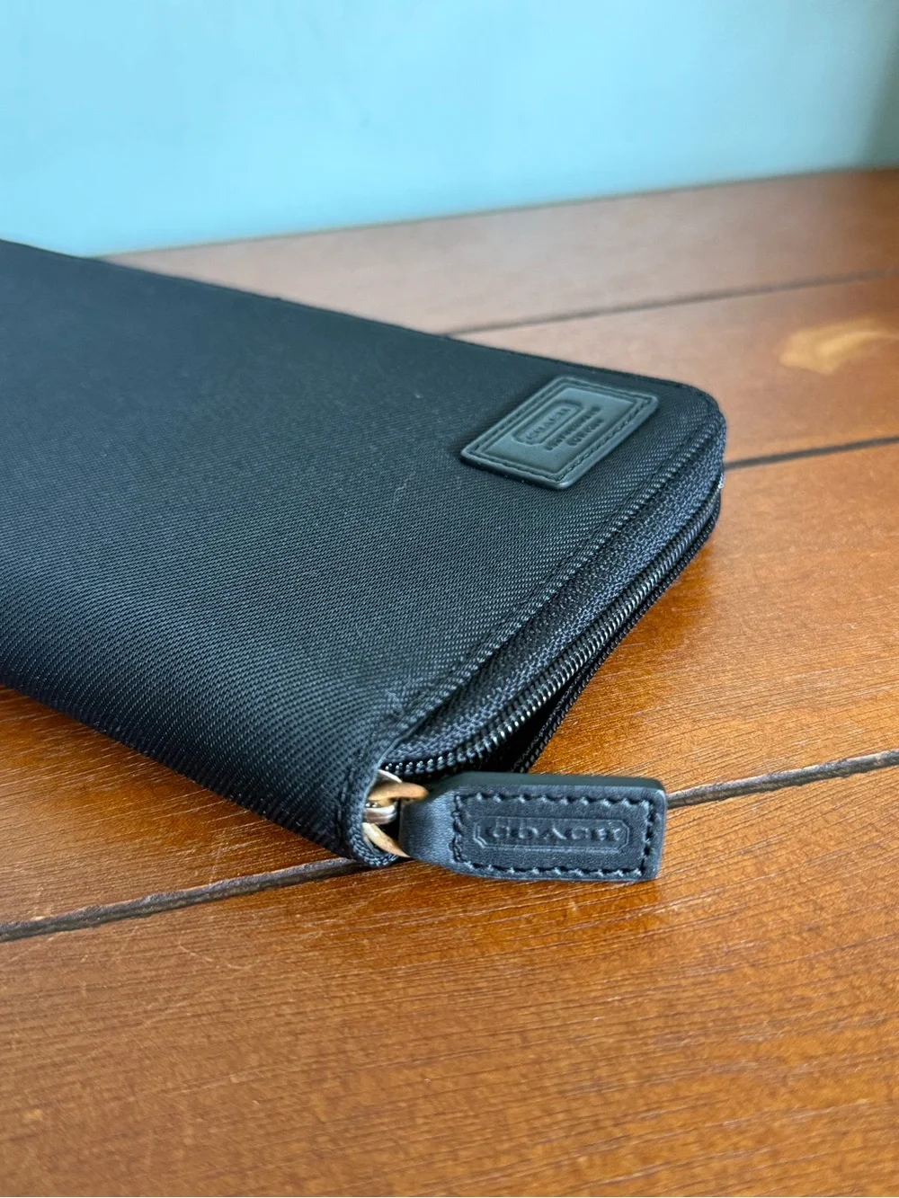 Vintage Coach Nylon Leather Trim Slim Black Credit Card Travel Organizer Wallet
